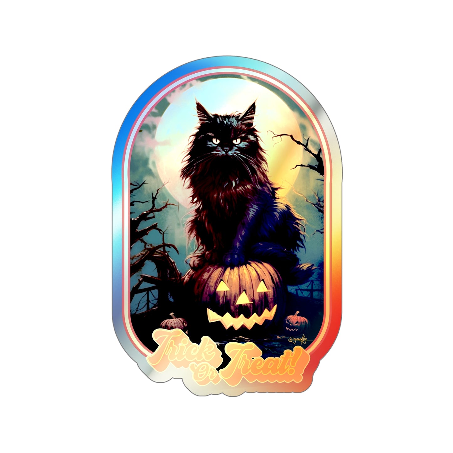 Trick or Treat Halloween Cat Holographic Die-cut Sticker