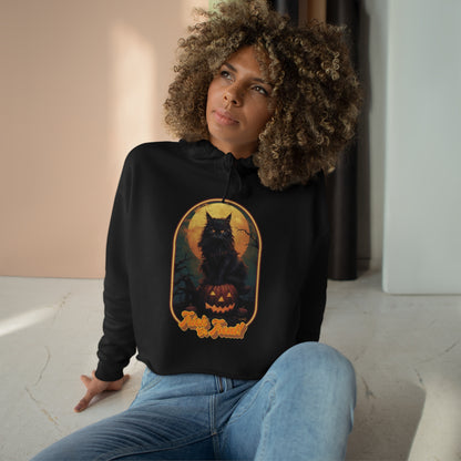 Trick or Treat Halloween Cat Crop Hoodie