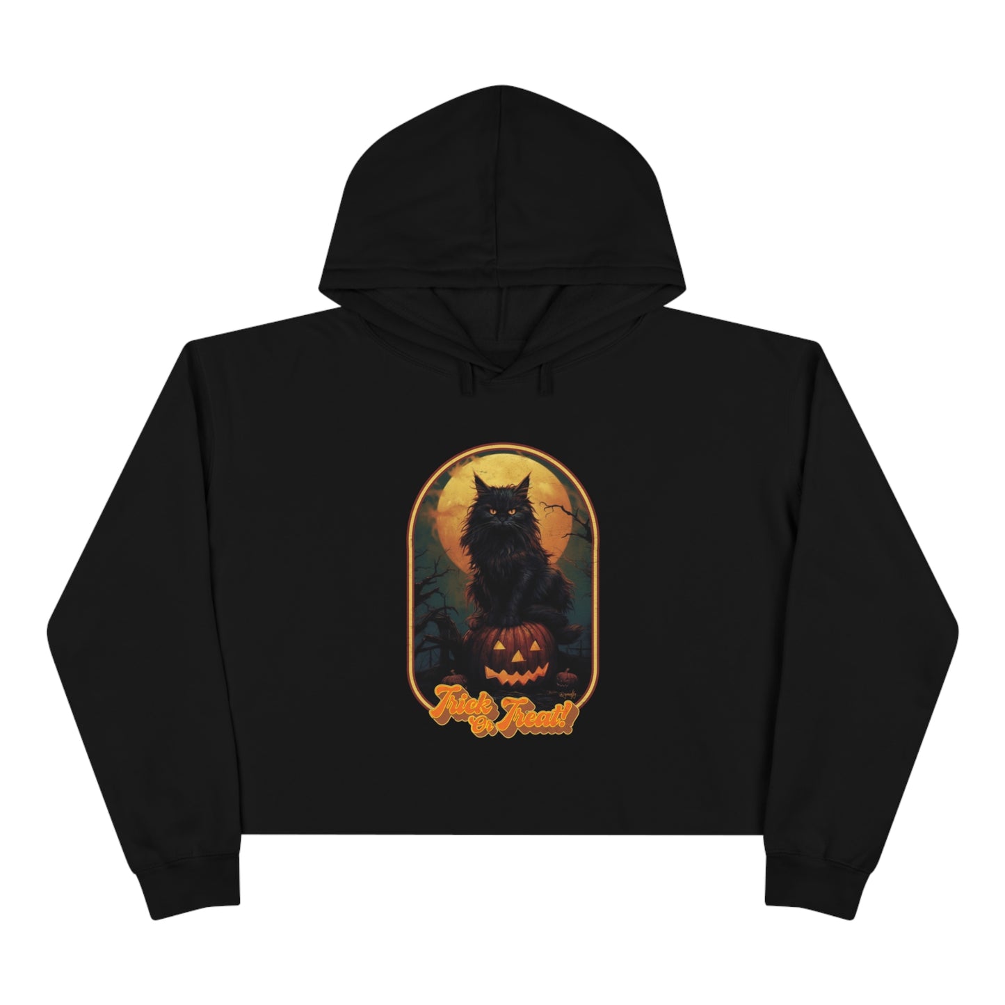 Trick or Treat Halloween Cat Crop Hoodie