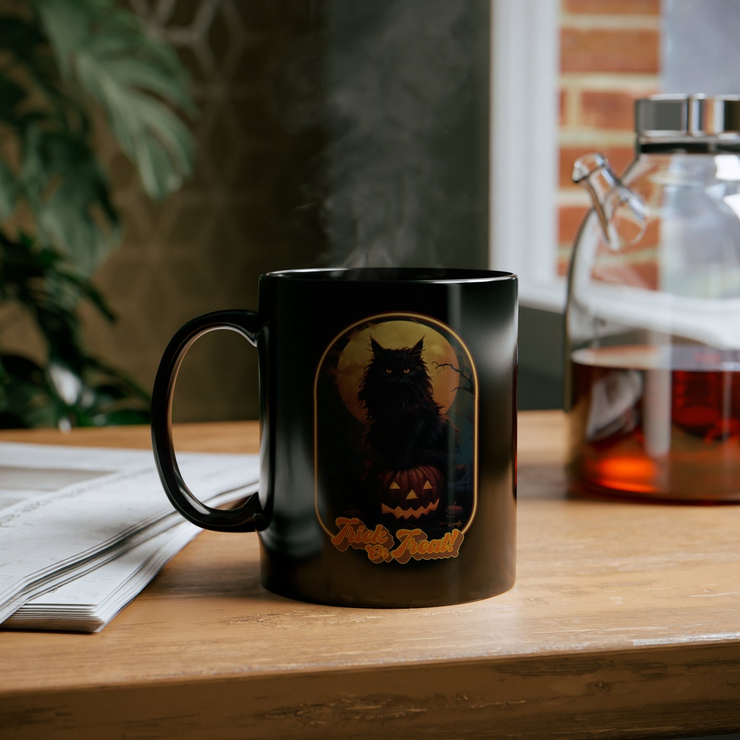 Trick or Treat Cat Black Mug