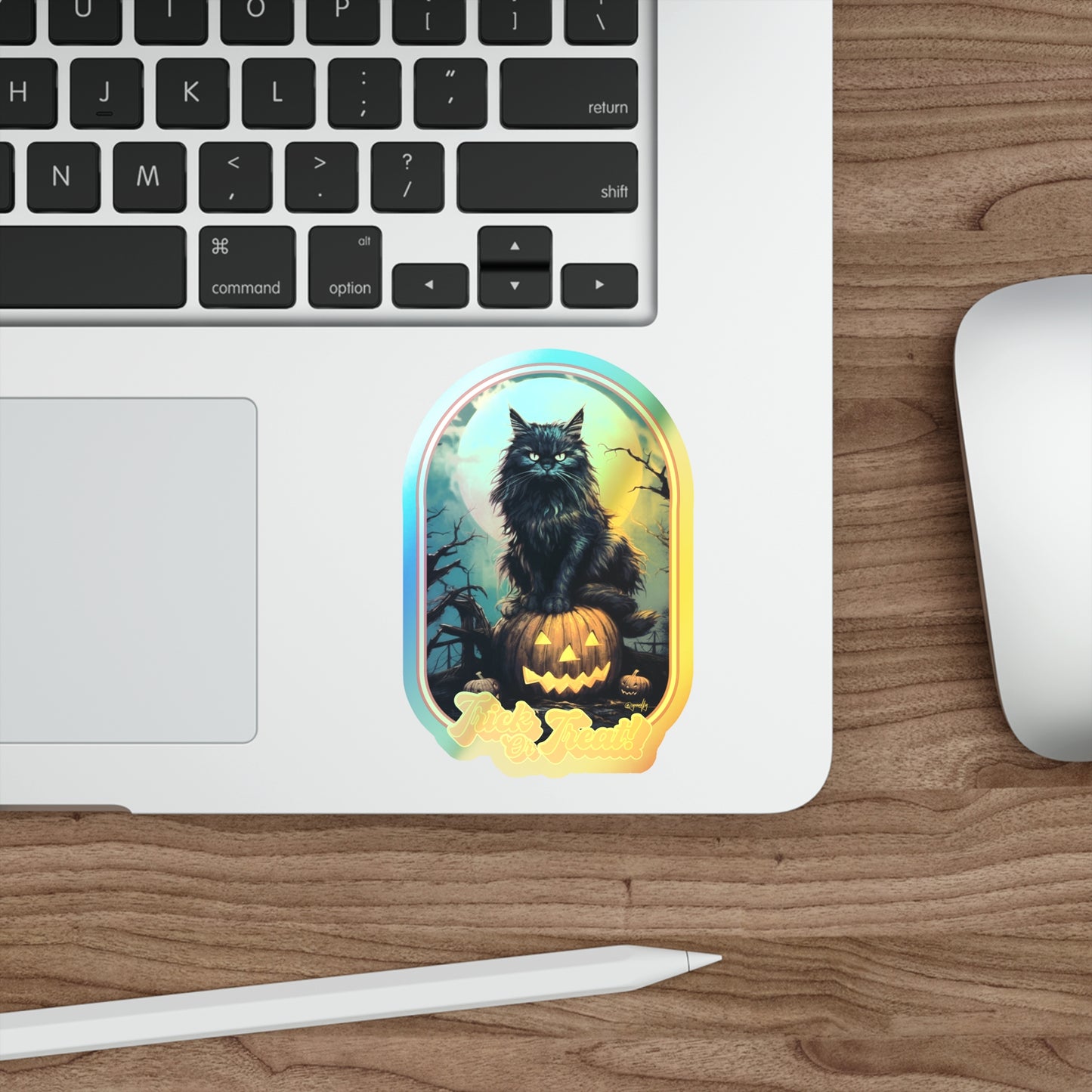 Trick or Treat Halloween Cat Holographic Die-cut Sticker