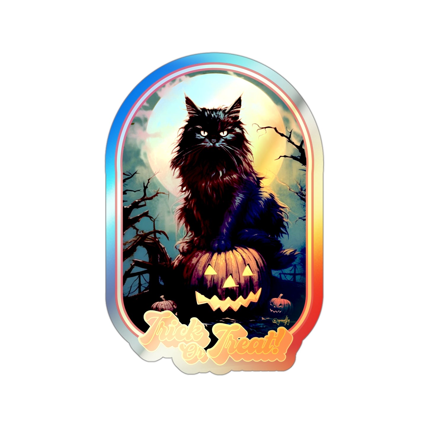 Trick or Treat Halloween Cat Holographic Die-cut Sticker