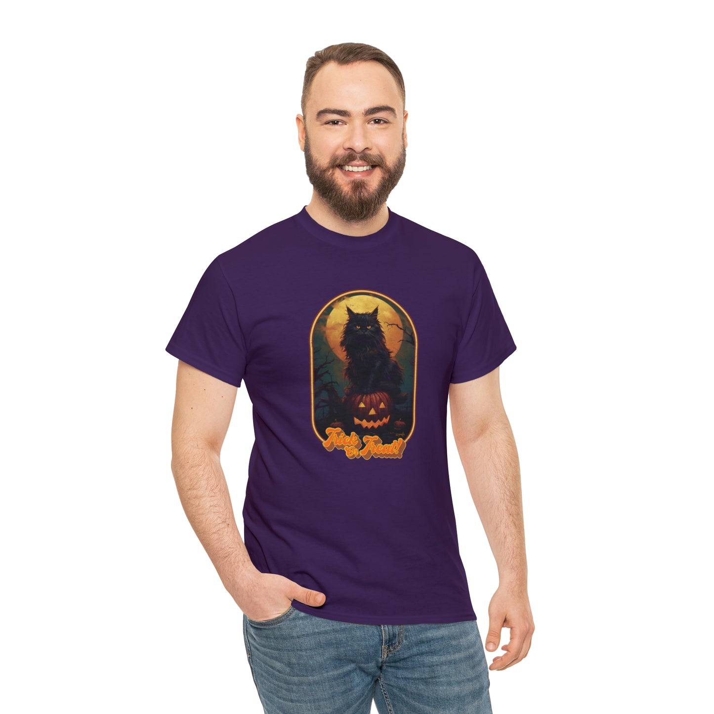 Trick or Treat Cat Unisex Heavy Cotton Tee