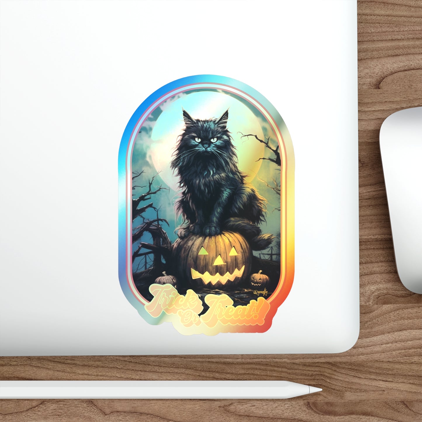 Trick or Treat Halloween Cat Holographic Die-cut Sticker